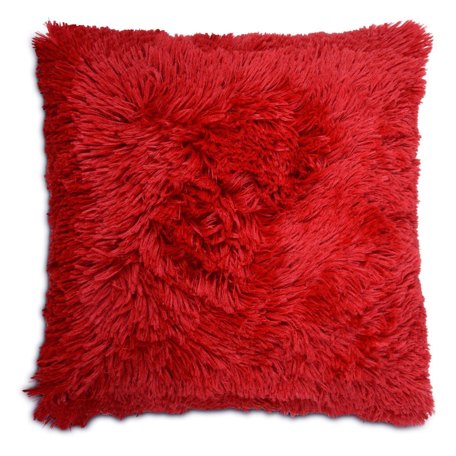 Long Pile Red Faux Fur Cushion Cover, 43x43cm – Adore Home