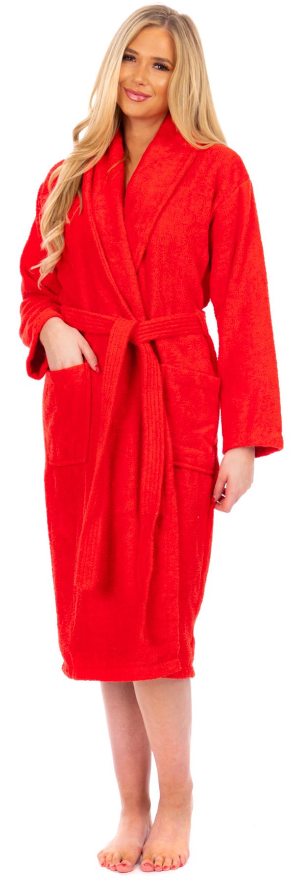Ladies Red Cotton Towelling Shawl Collar Bathrobe Adore Home Ladies Red Cotton Towelling Shawl Collar Bathrobe Adore Home