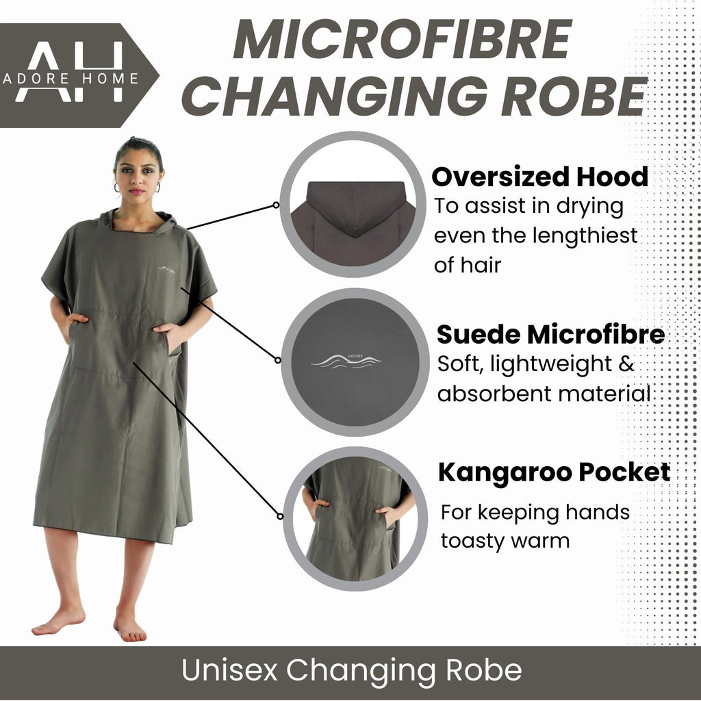 Ladies Slate Microfibre Changing Robe - Adore Home