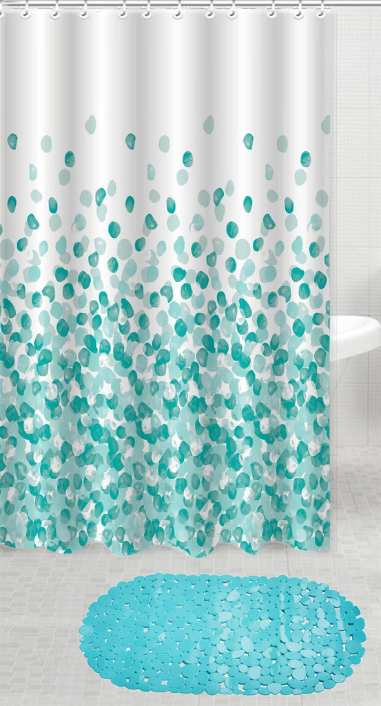 Shower Curtain Set With PVC Bath Mat, Aqua - Adore Home