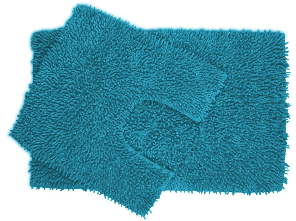 2 Piece Chenille Bath Mat & Pedestal Set With Non Slip Backing, 100% Cotton, Teal - Adore Home