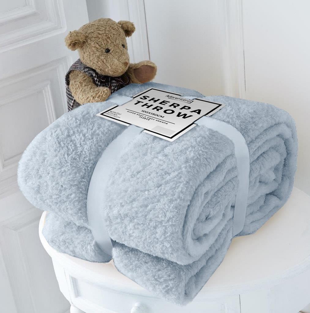 Sherpa Teddy Throw Blanket, Silver1