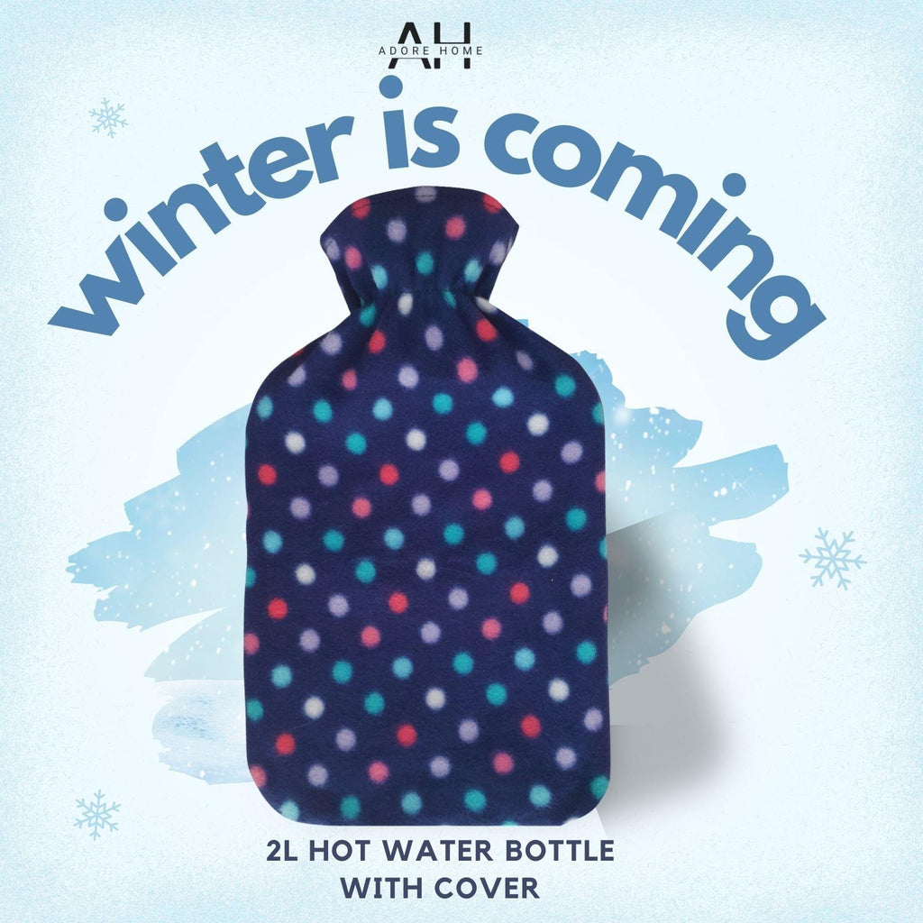 Hot Water Bottle With Polka Dot Fleece Cover 2L - Adore Home