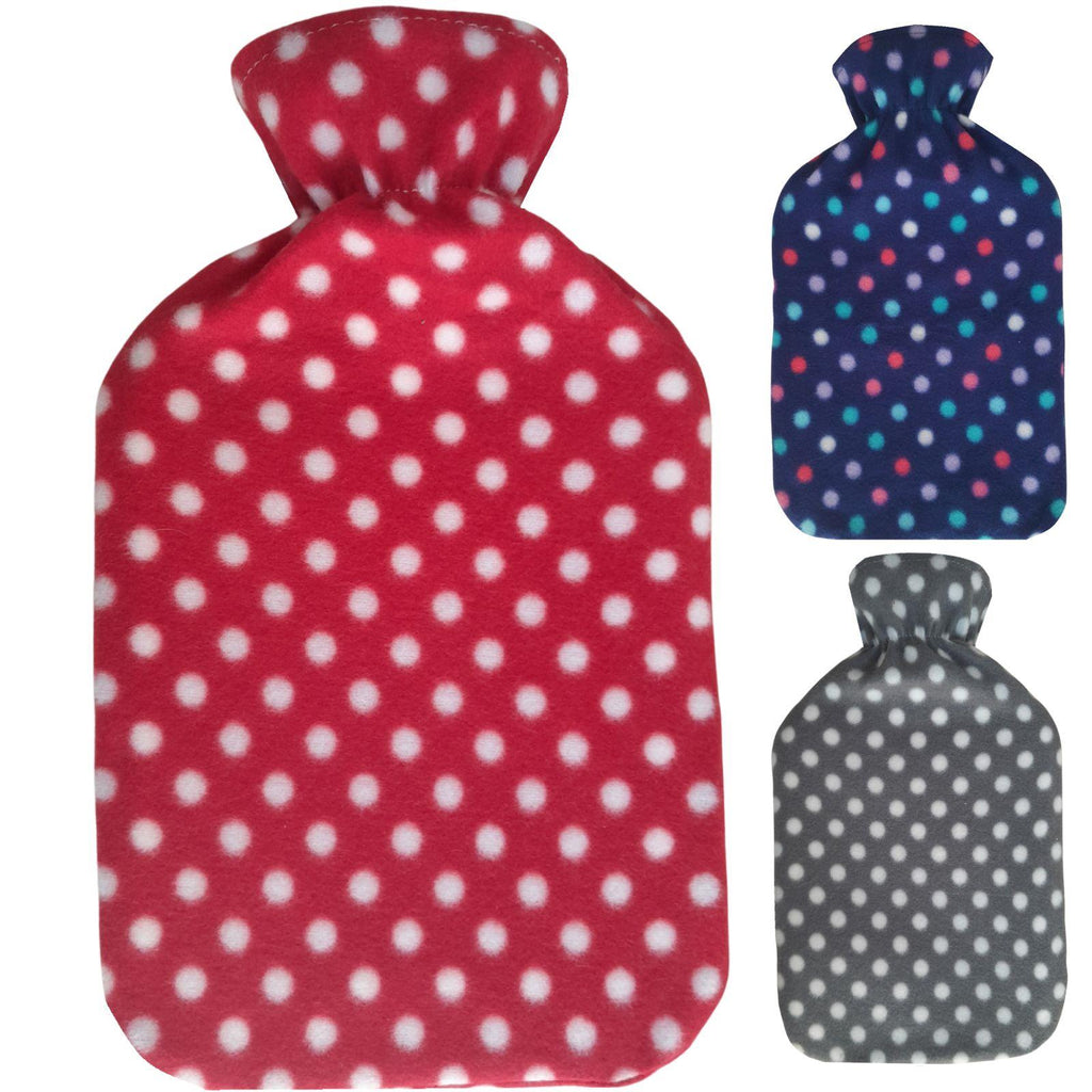 Hot Water Bottle With Polka Dot Fleece Cover 2L - Adore Home