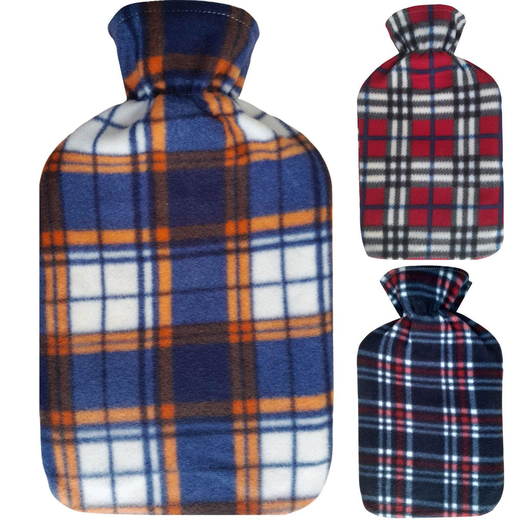 Hot Water Bottle With Tartan Check Fleece Cover 2L - Adore Home