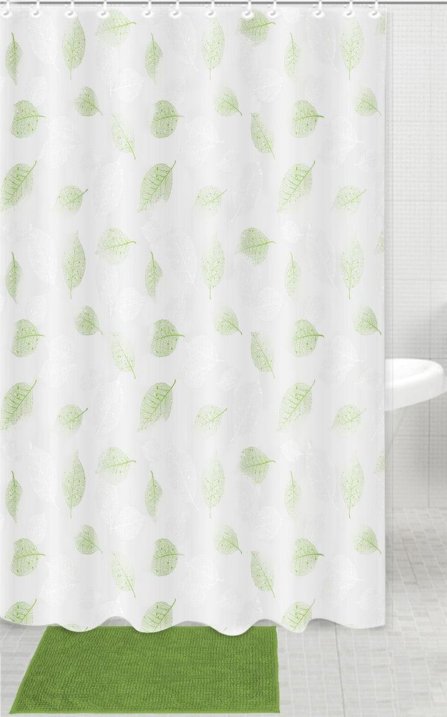 Shower Curtain Set With Chenille Bath Mat, Lime - Adore Home
