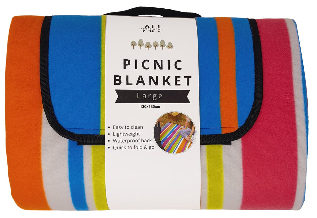 Striped Outdoor Picnic Blanket with Waterproof Reverse and Soft Fleece Top - Adore Home