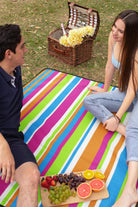 Striped Outdoor Picnic Blanket with Waterproof Reverse and Soft Fleece Top - Adore Home