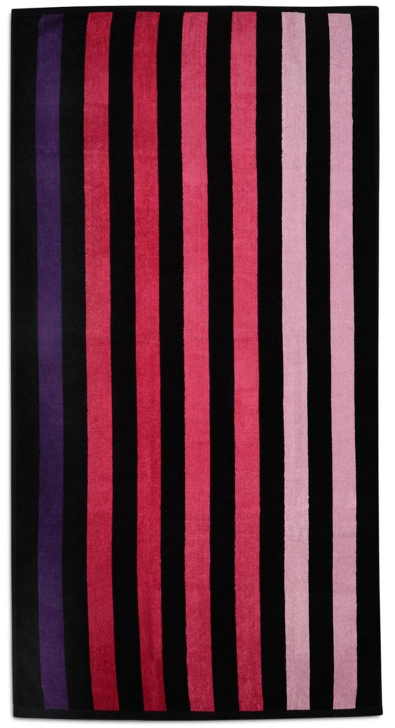 Velour Striped Beach Towel, 75x150cm, Black & Pink Stripe - Adore Home