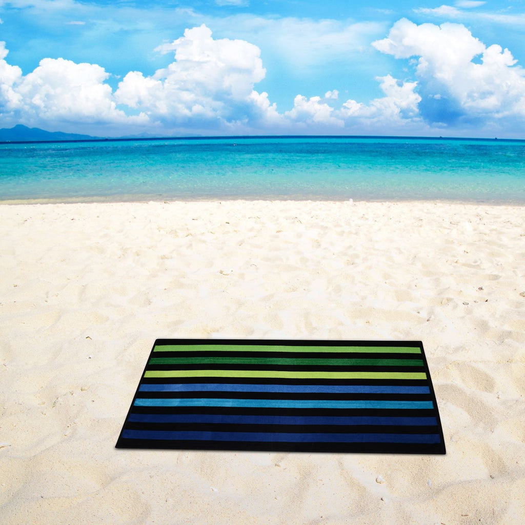 Velour Striped Beach Towel, 75x150cm, Blue, Green & Black Stripe - Adore Home
