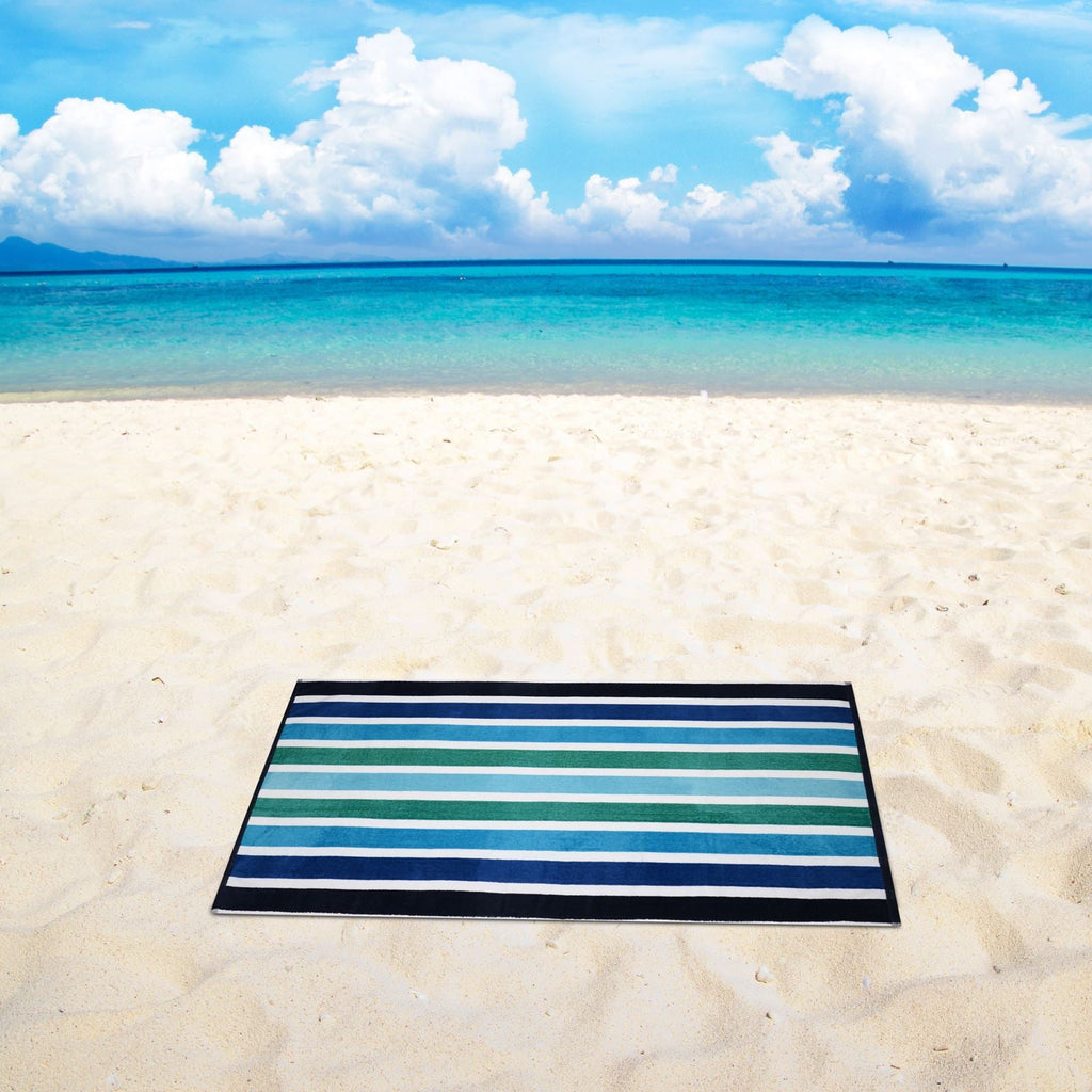 Velour Striped Beach Towel, 75x150cm, Blue, Green & White Stripe - Adore Home
