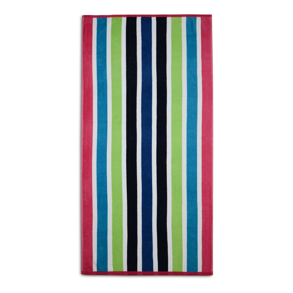 Velour Striped Beach Towel, 75x150cm, Pink, Blue & Green Stripe - Adore Home