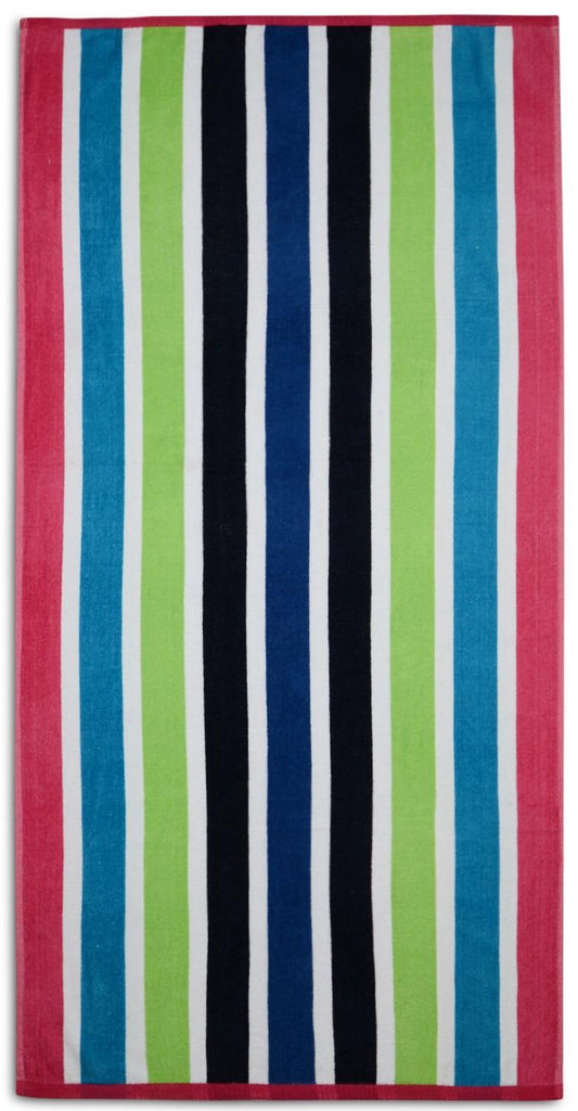 Velour Striped Beach Towel, 75x150cm, Pink, Blue & Green Stripe - Adore Home