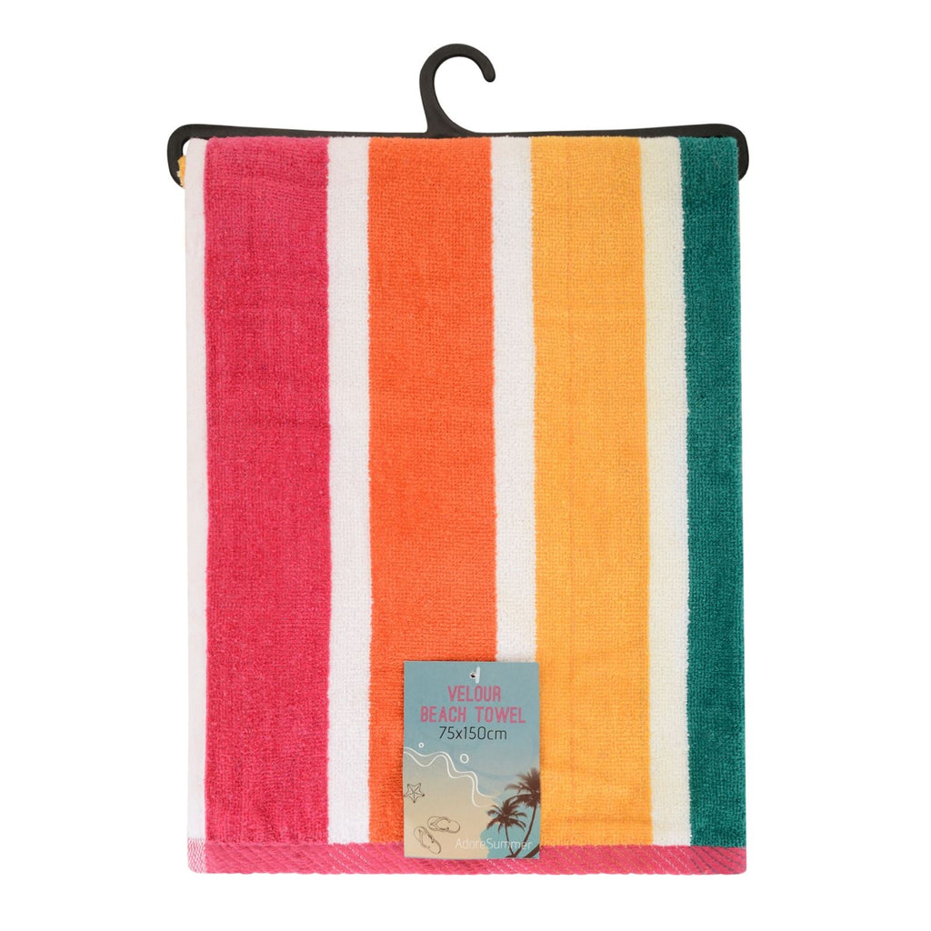 Velour Striped Beach Towel, 75x150cm, Rainbow Stripe - Adore Home